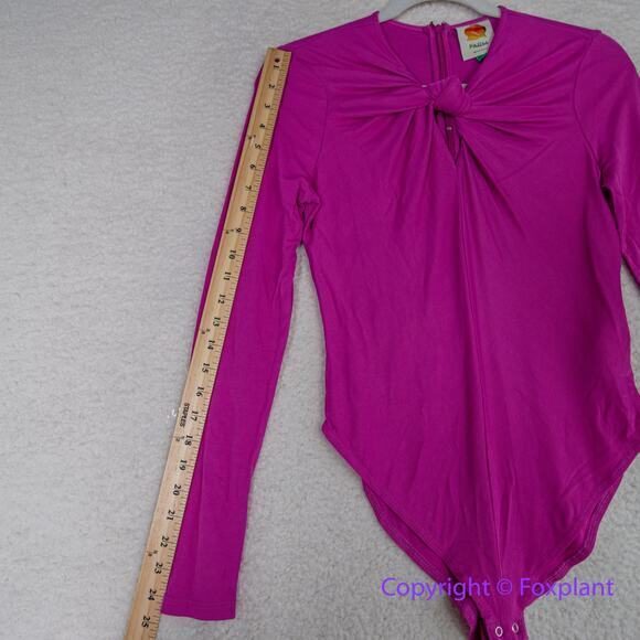 New! FARM Rio Twist Detail Cutout Viscose Long Sleeve Bodysuit in Pink, size S - Picture 5 of 16